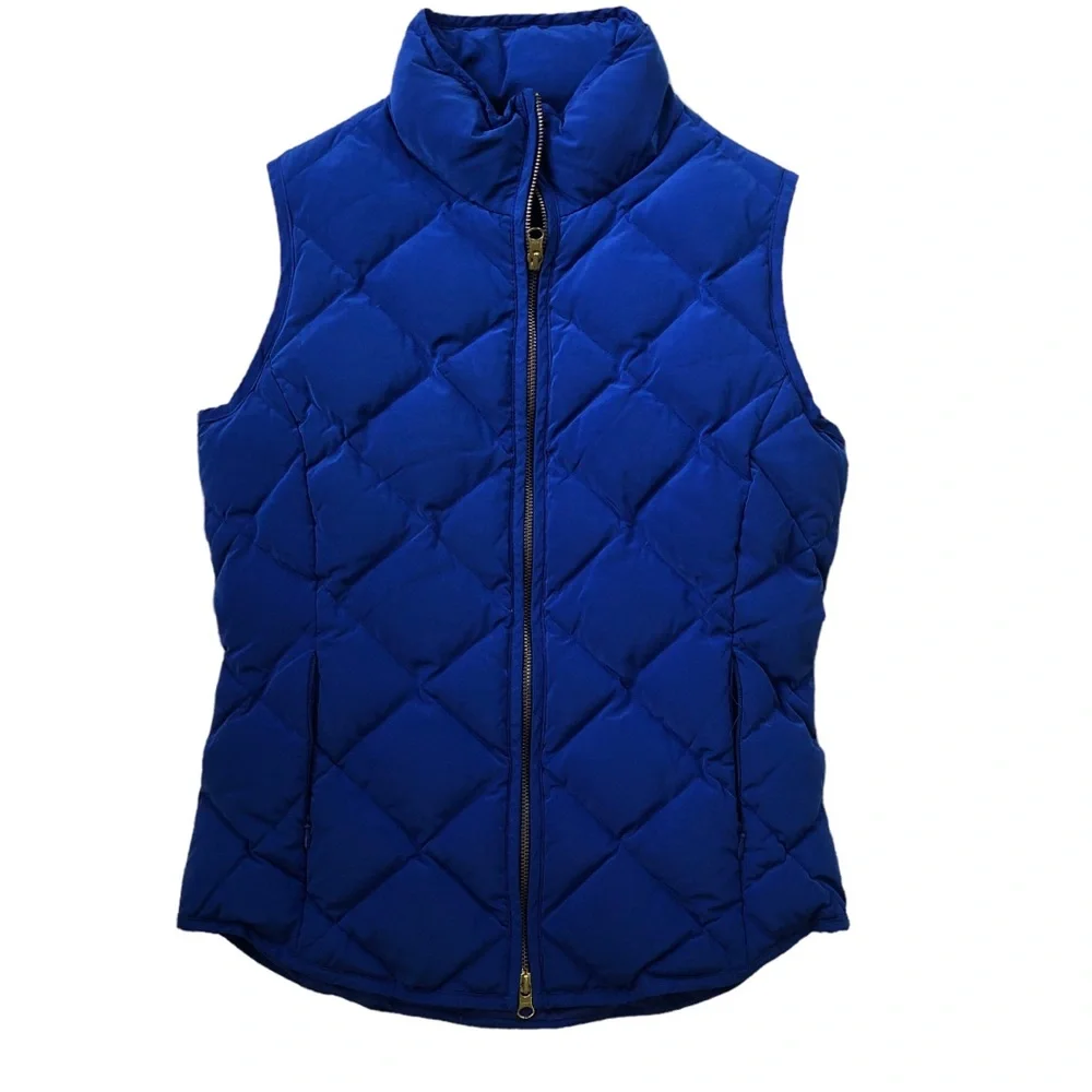 Garnet Hill Quilted Puffer Down Vest Royal Blue Size XS